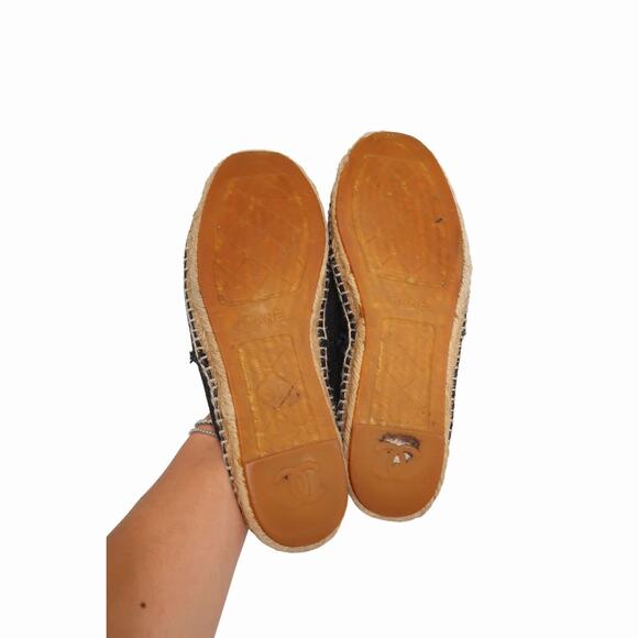 Chanel Fabric Interlocking CC Logo Canvas Espadrilles Flats Black Size 39 - Picture 6 of 7